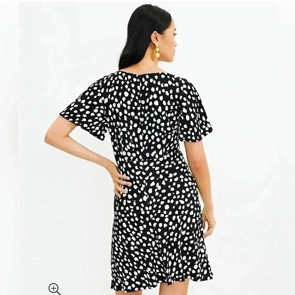 LOFT NWT Dotted Tie Front Flare Dress - Picture 3 of 9